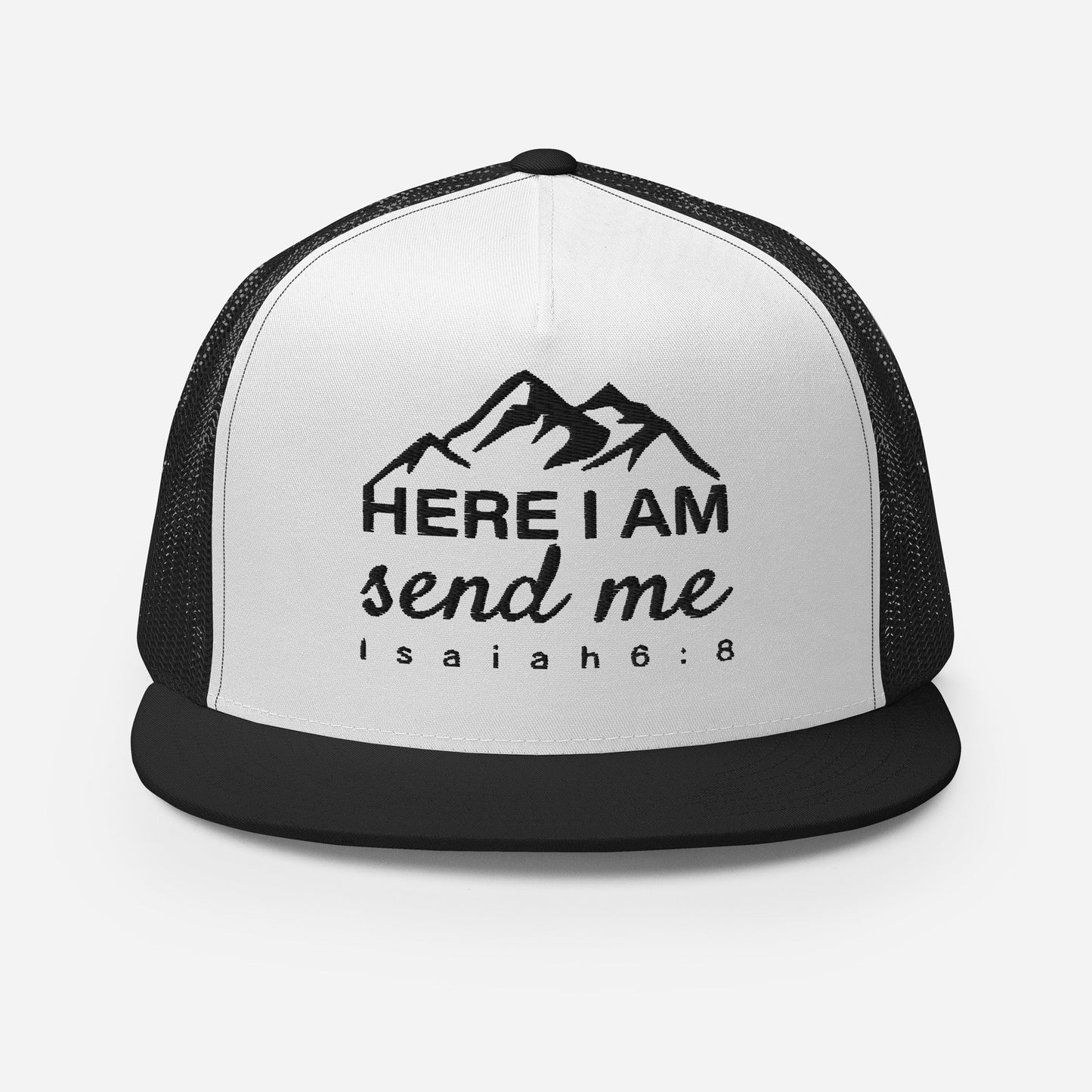 "Here I Am Send Me" Christian Hat, Bible Verse Hat, Yupoong 6006 Trucker Cap - Wellness Shine