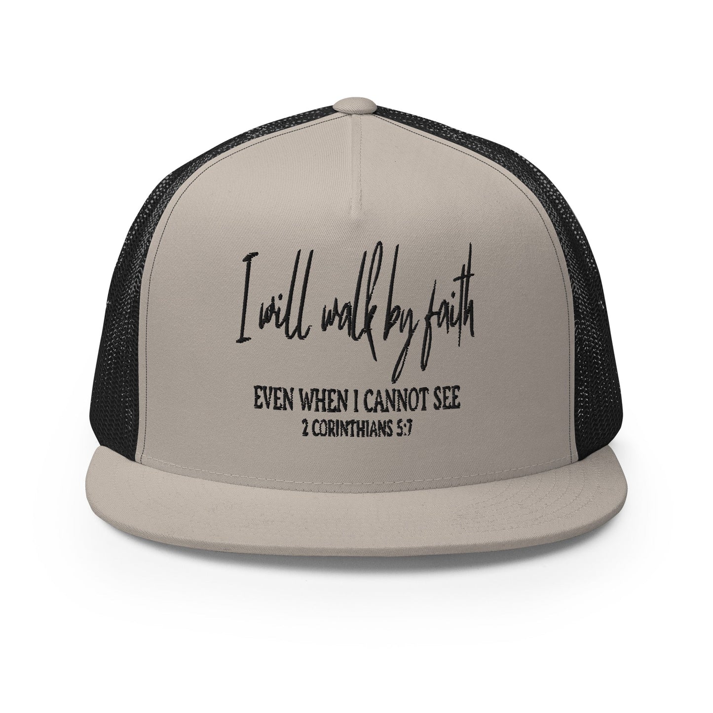 "I Will Walk by Faith" Christian Hat, Bible Verse Hat, Yupoong 6006 Trucker Cap - Wellness Shine