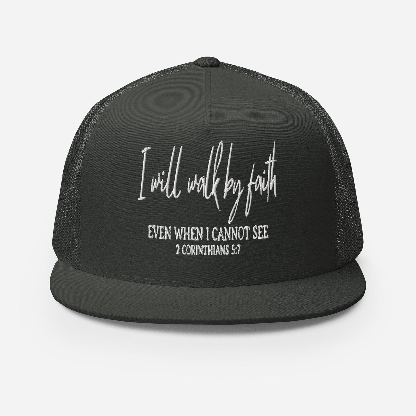 "I Will Walk by Faith" Christian Hat, Bible Verse Hat, Yupoong 6006 Trucker Cap - Wellness Shine