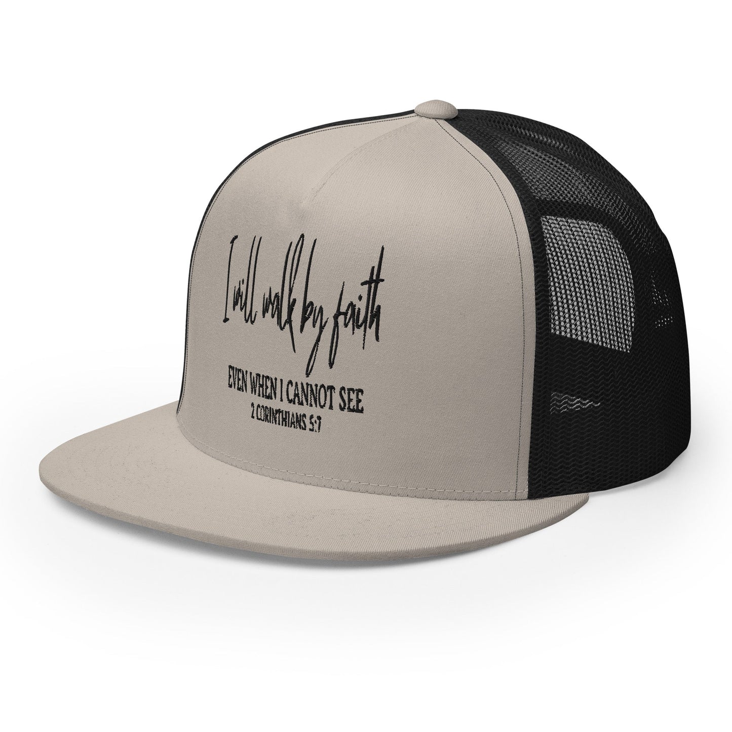 "I Will Walk by Faith" Christian Hat, Bible Verse Hat, Yupoong 6006 Trucker Cap - Wellness Shine