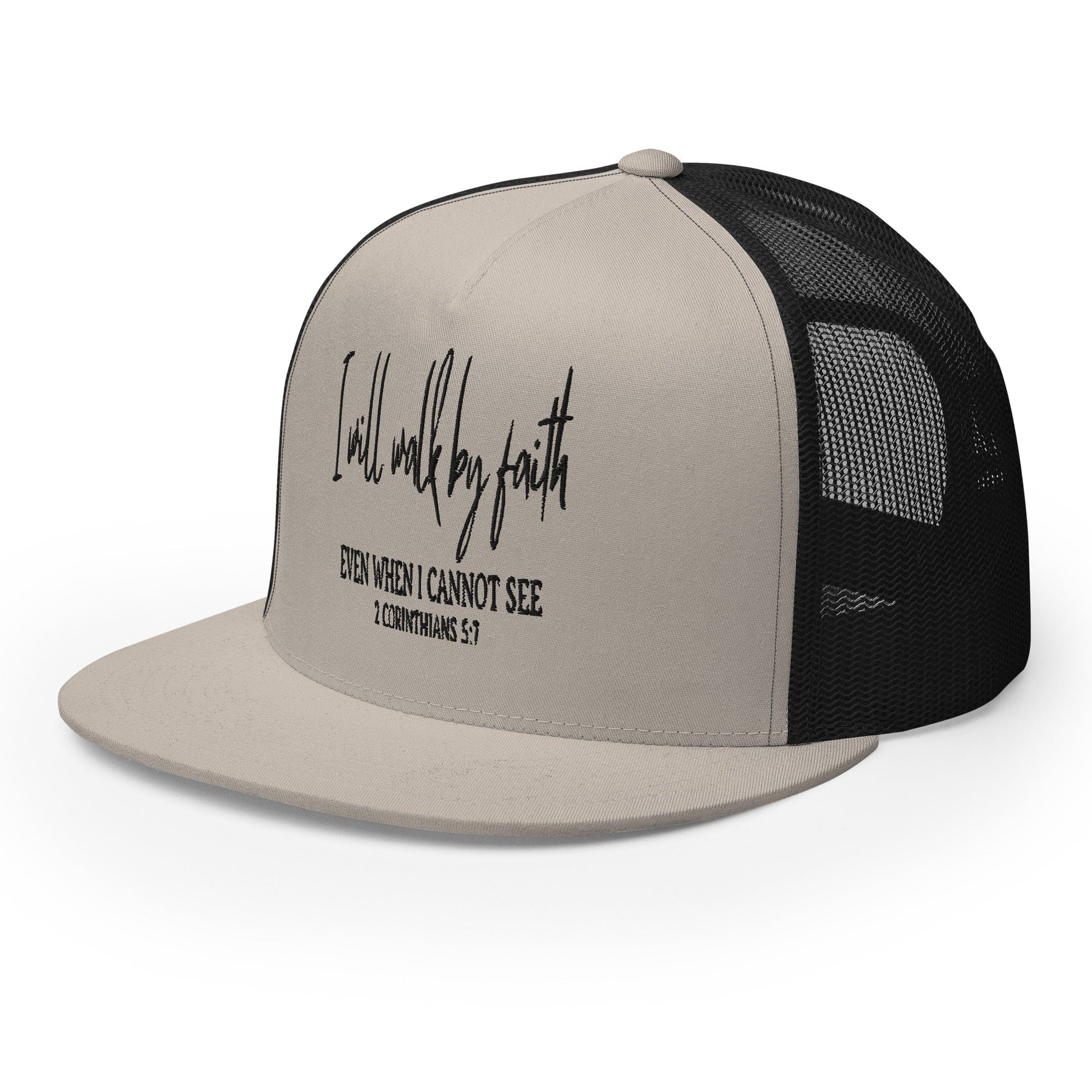 "I Will Walk by Faith" Christian Hat, Bible Verse Hat, Yupoong 6006 Trucker Cap - Wellness Shine