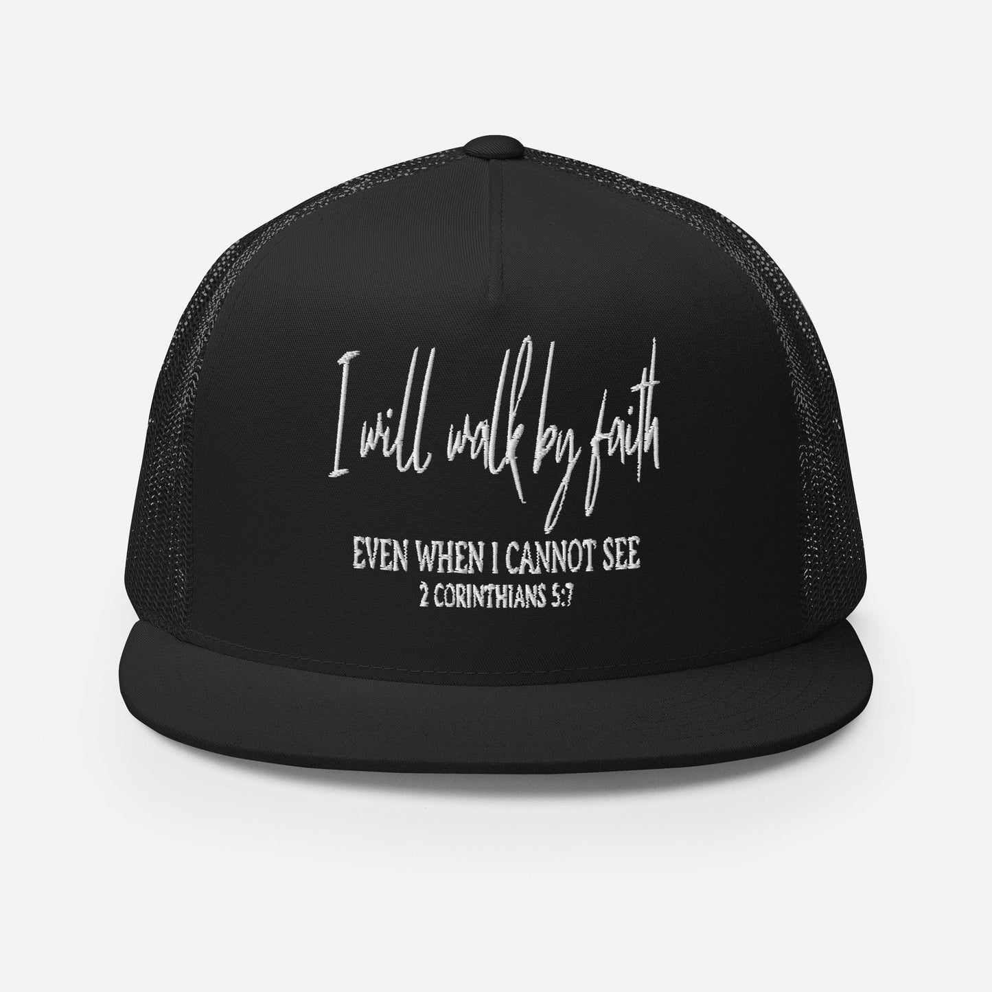 "I Will Walk by Faith" Christian Hat, Bible Verse Hat, Yupoong 6006 Trucker Cap - Wellness Shine