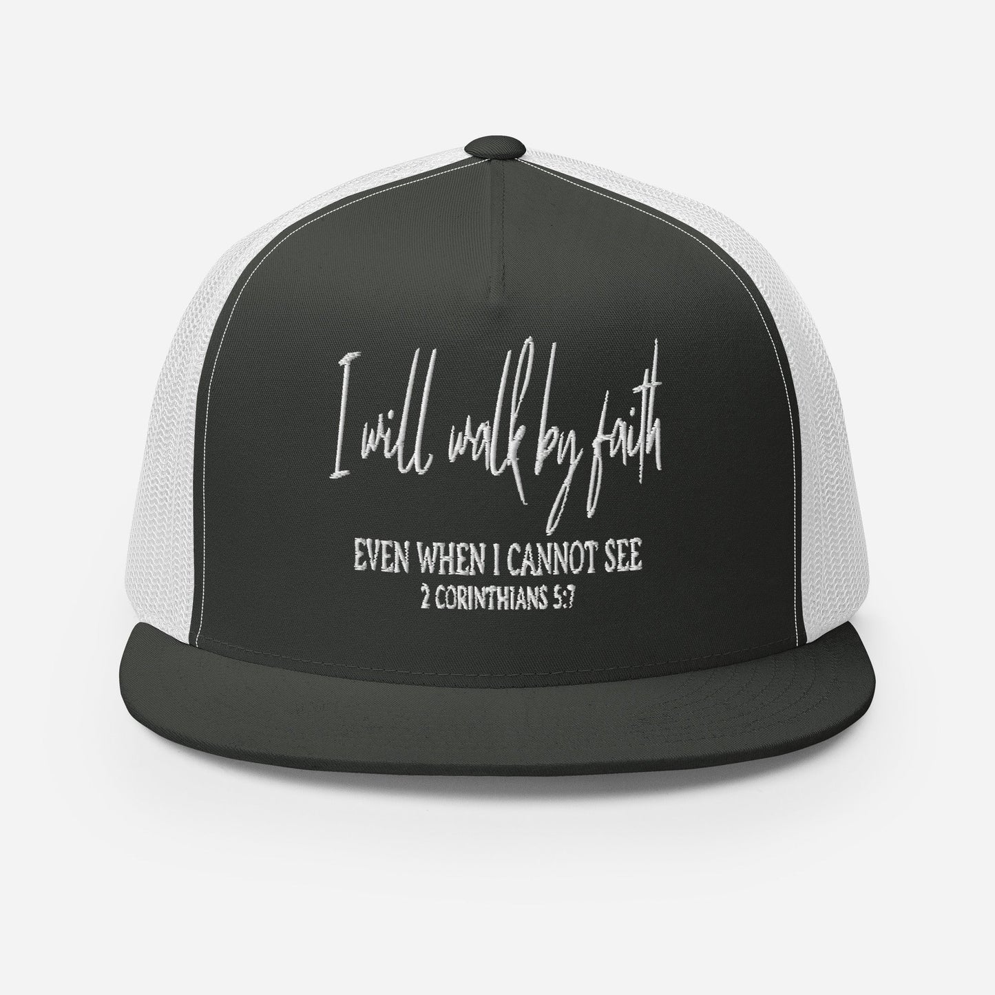 "I Will Walk by Faith" Christian Hat, Bible Verse Hat, Yupoong 6006 Trucker Cap - Wellness Shine
