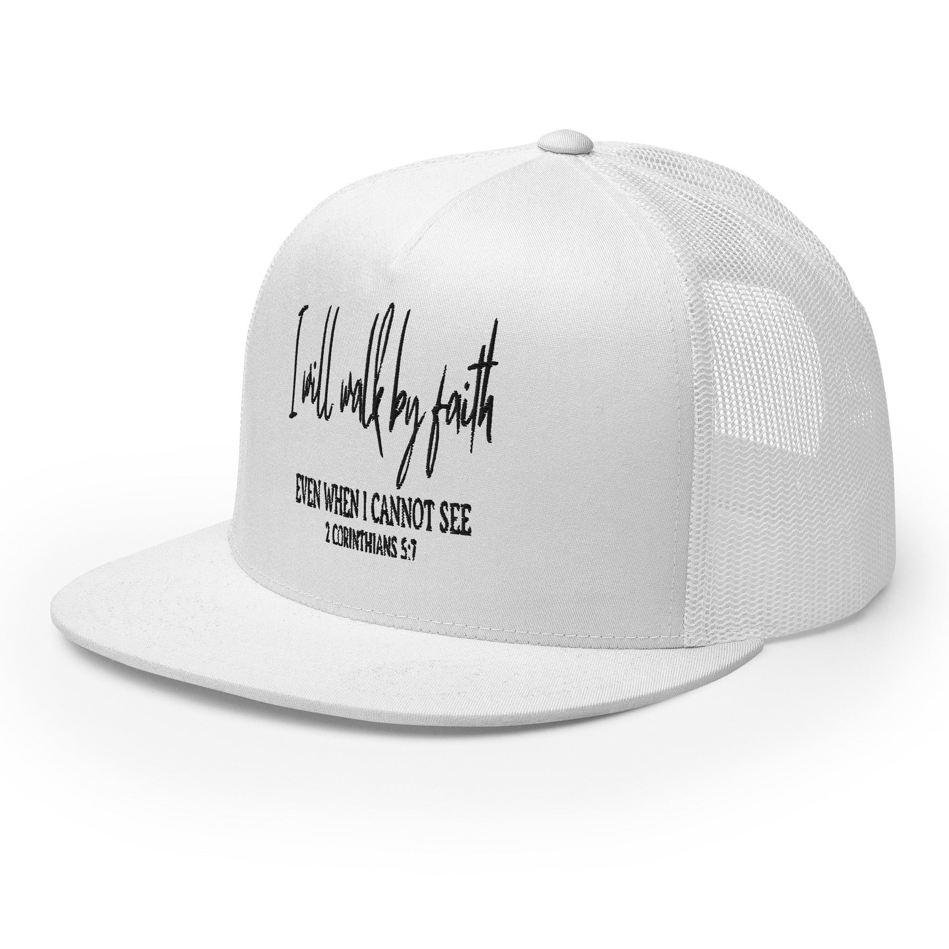 "I Will Walk by Faith" Christian Hat, Bible Verse Hat, Yupoong 6006 Trucker Cap - Wellness Shine