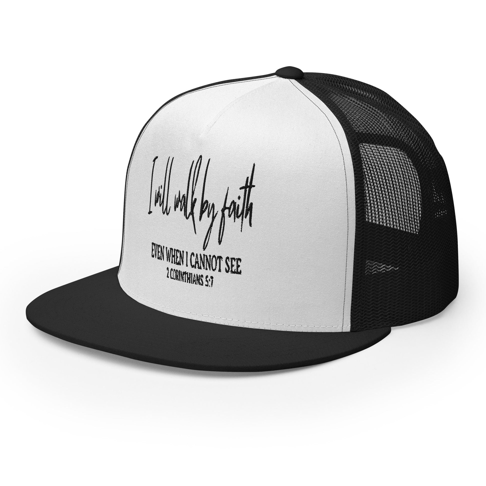 "I Will Walk by Faith" Christian Hat, Bible Verse Hat, Yupoong 6006 Trucker Cap - Wellness Shine