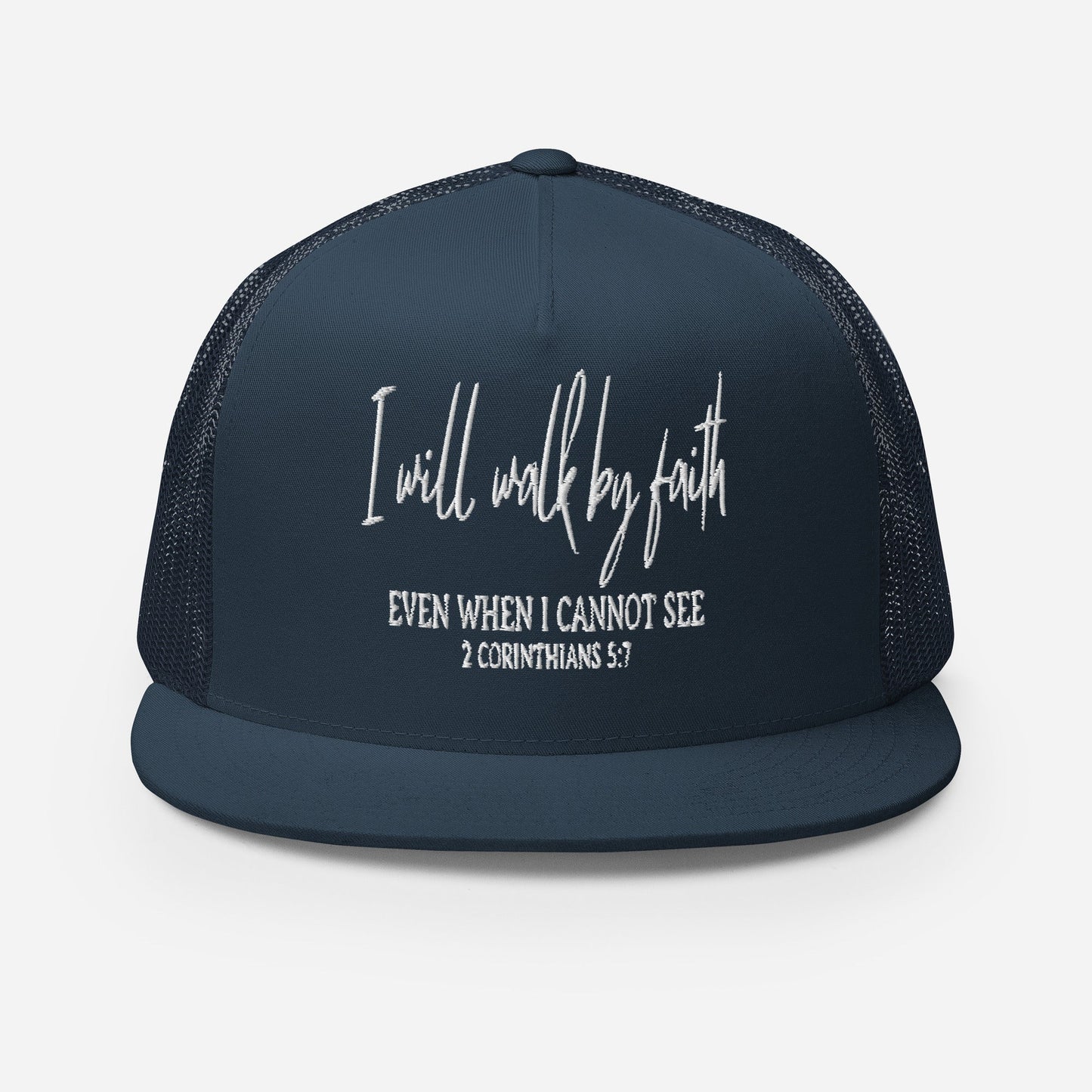 "I Will Walk by Faith" Christian Hat, Bible Verse Hat, Yupoong 6006 Trucker Cap - Wellness Shine