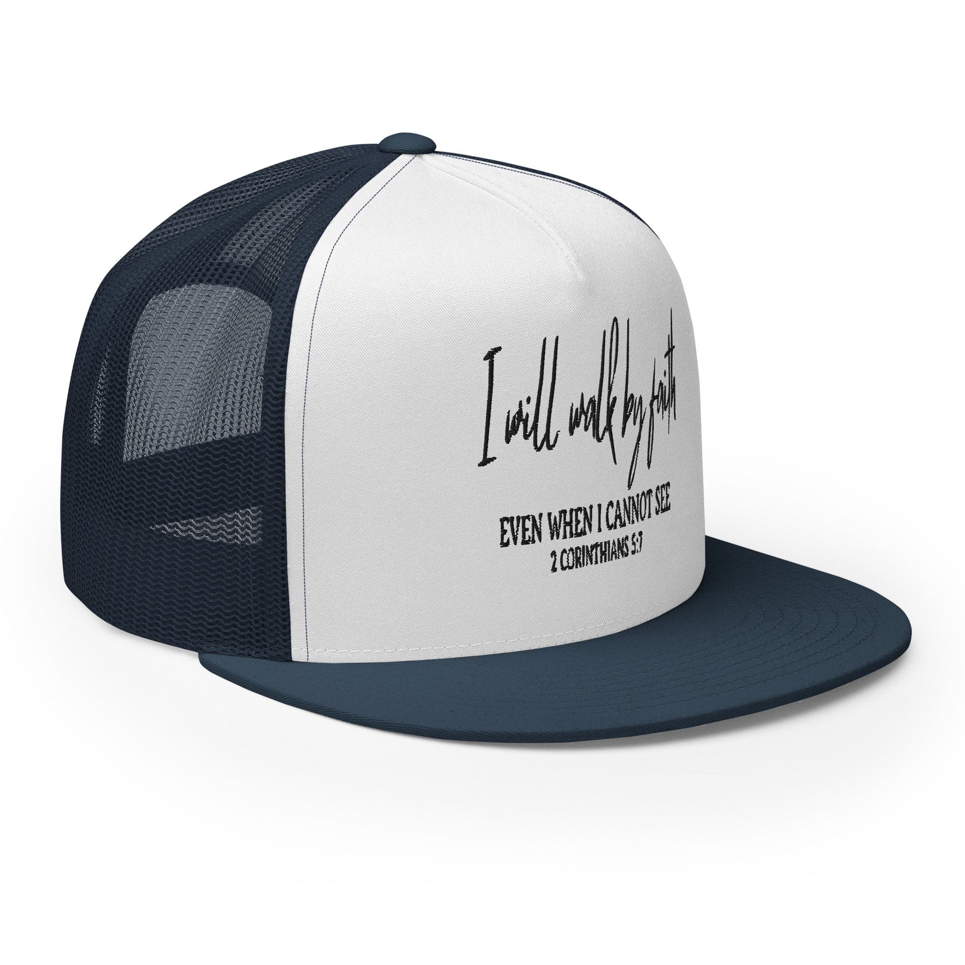 "I Will Walk by Faith" Christian Hat, Bible Verse Hat, Yupoong 6006 Trucker Cap - Wellness Shine