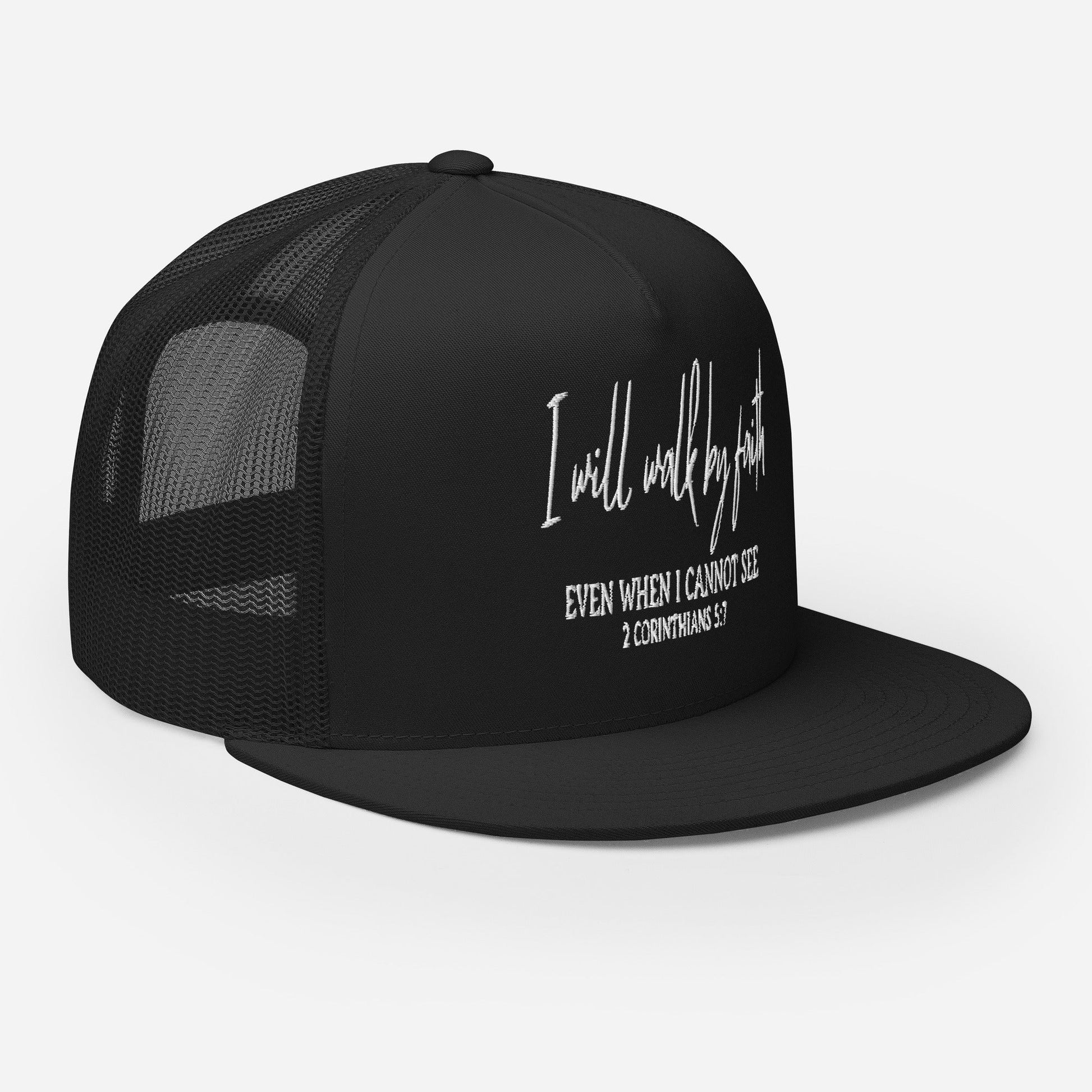 "I Will Walk by Faith" Christian Hat, Bible Verse Hat, Yupoong 6006 Trucker Cap - Wellness Shine