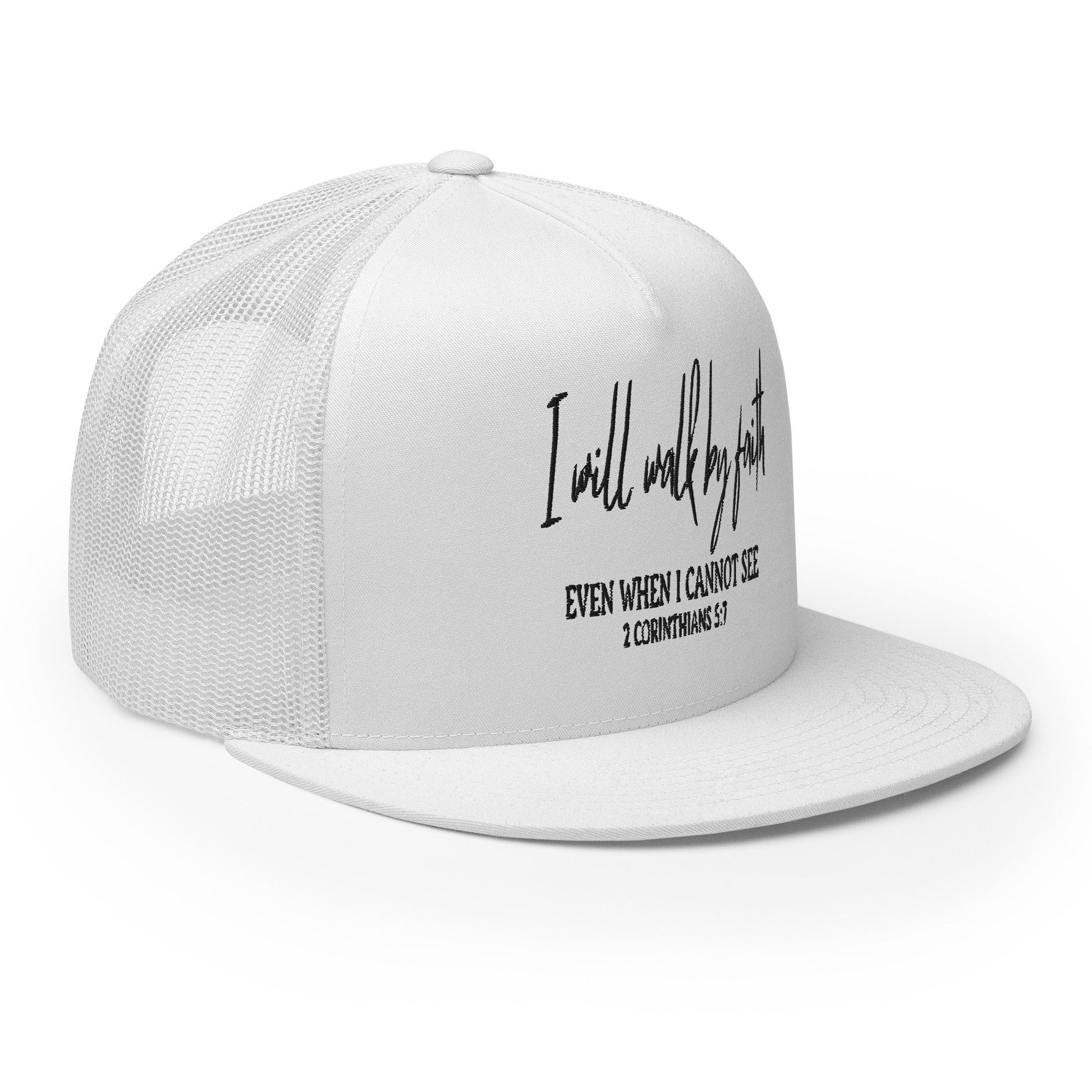 "I Will Walk by Faith" Christian Hat, Bible Verse Hat, Yupoong 6006 Trucker Cap - Wellness Shine