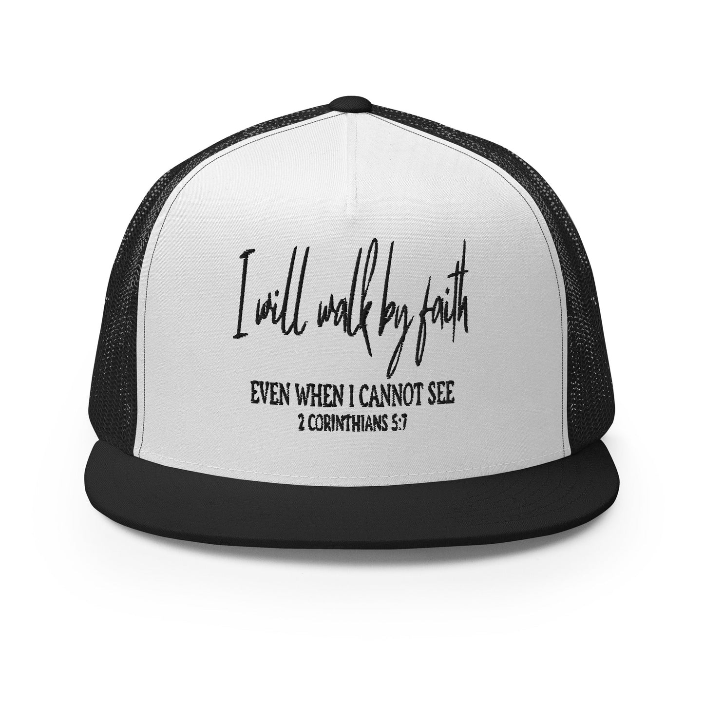 "I Will Walk by Faith" Christian Hat, Bible Verse Hat, Yupoong 6006 Trucker Cap - Wellness Shine