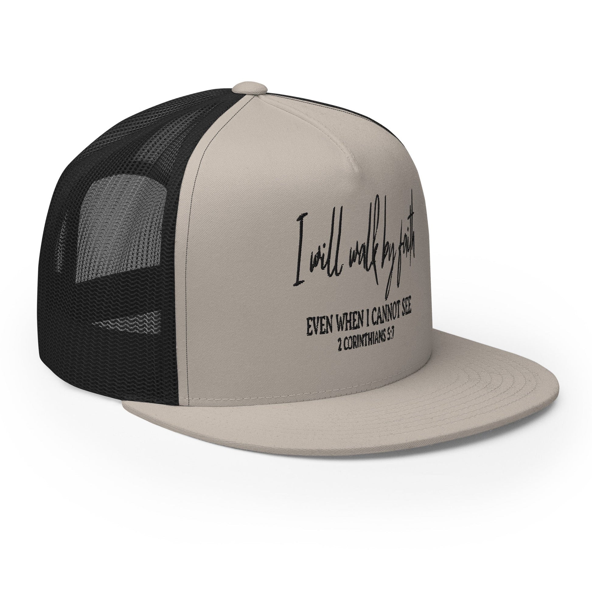 "I Will Walk by Faith" Christian Hat, Bible Verse Hat, Yupoong 6006 Trucker Cap - Wellness Shine