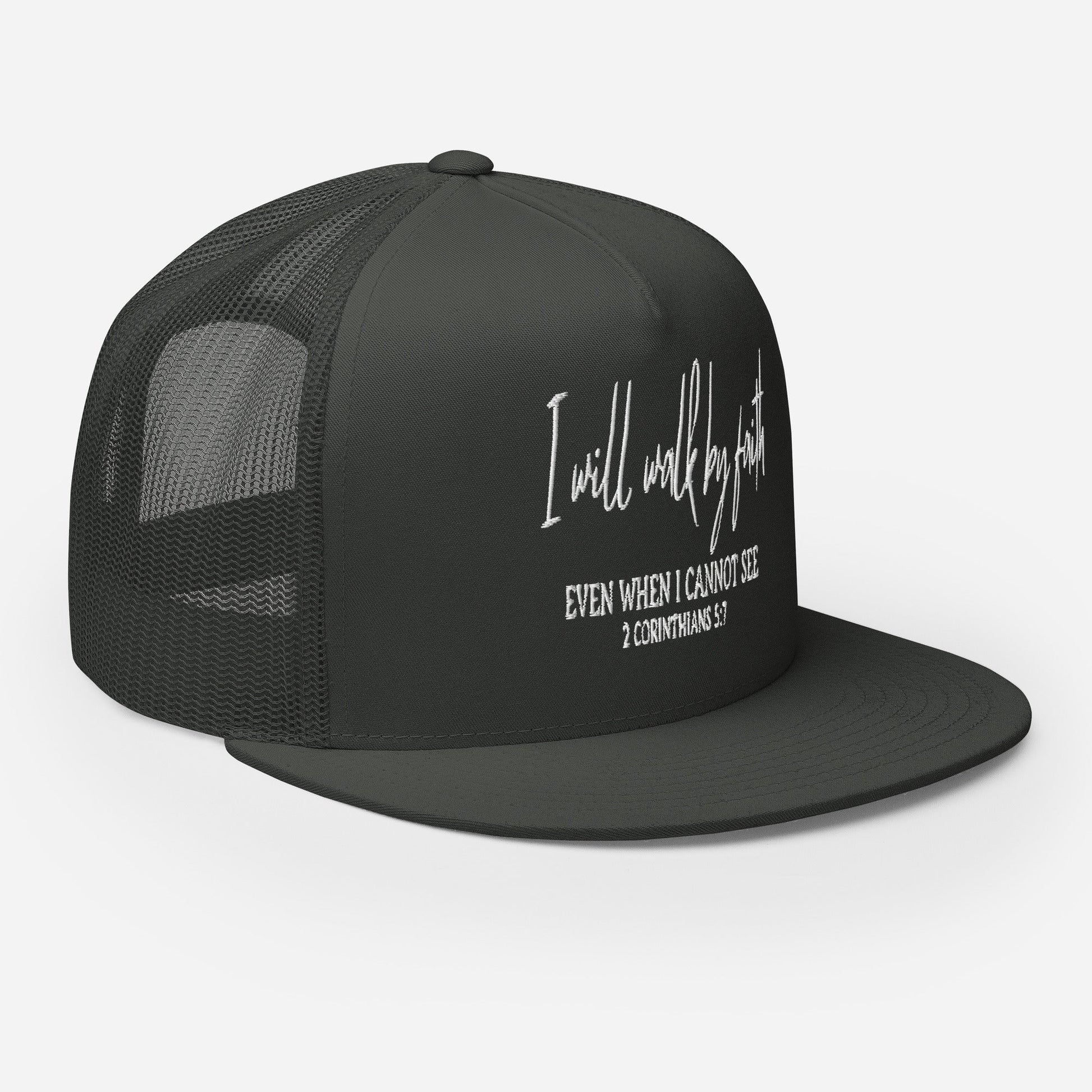 "I Will Walk by Faith" Christian Hat, Bible Verse Hat, Yupoong 6006 Trucker Cap - Wellness Shine