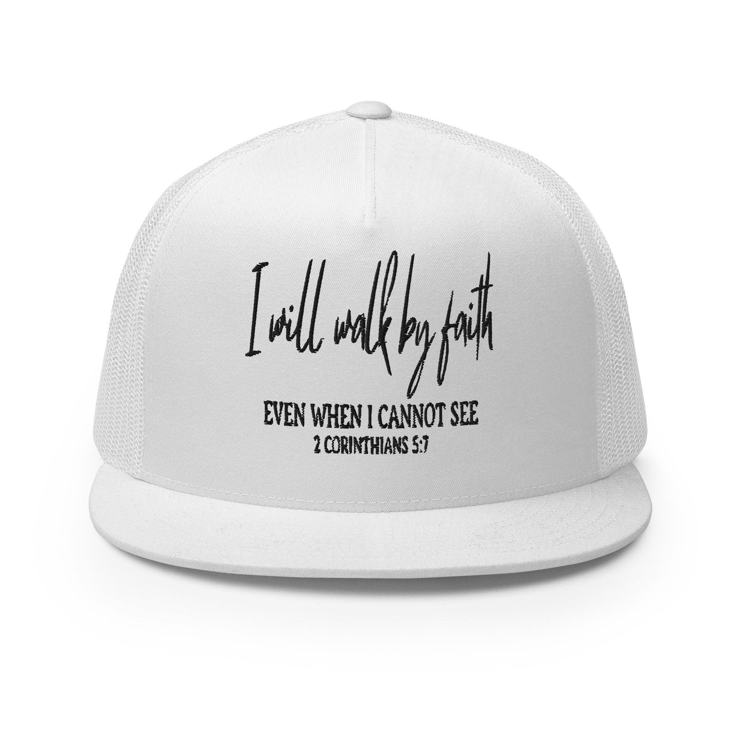 "I Will Walk by Faith" Christian Hat, Bible Verse Hat, Yupoong 6006 Trucker Cap - Wellness Shine