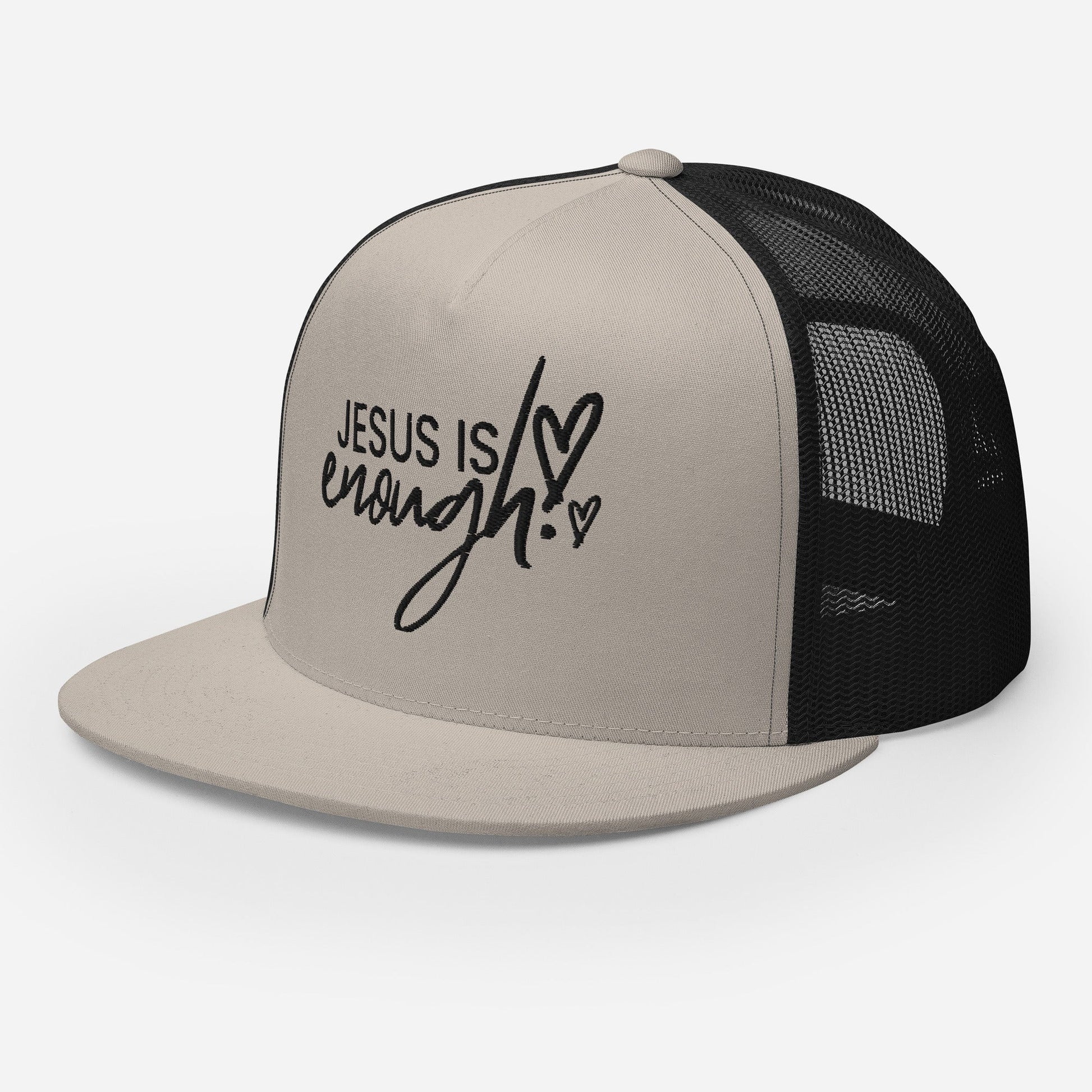 "Jesus Is Enough" Christian Hat, Bible Verse Hat, Yupoong 6006 Trucker Cap - Wellness Shine