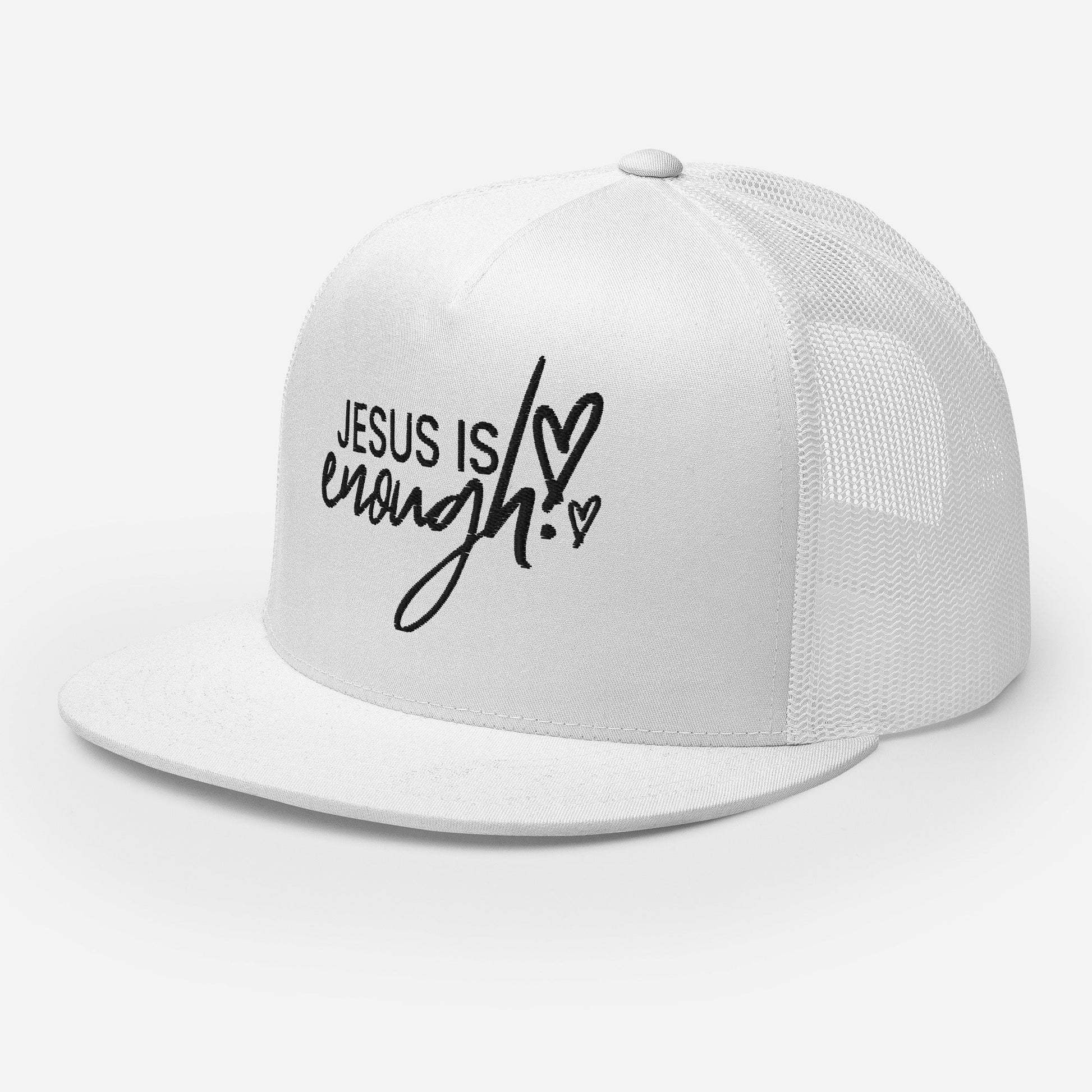 "Jesus Is Enough" Christian Hat, Bible Verse Hat, Yupoong 6006 Trucker Cap - Wellness Shine