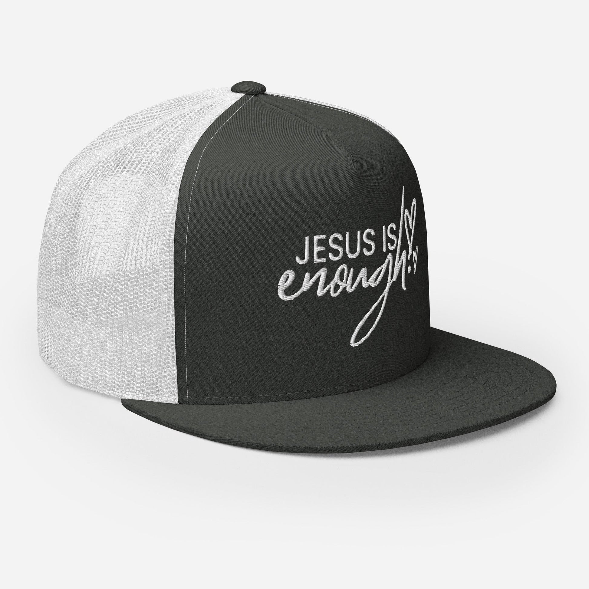 "Jesus Is Enough" Christian Hat, Bible Verse Hat, Yupoong 6006 Trucker Cap - Wellness Shine