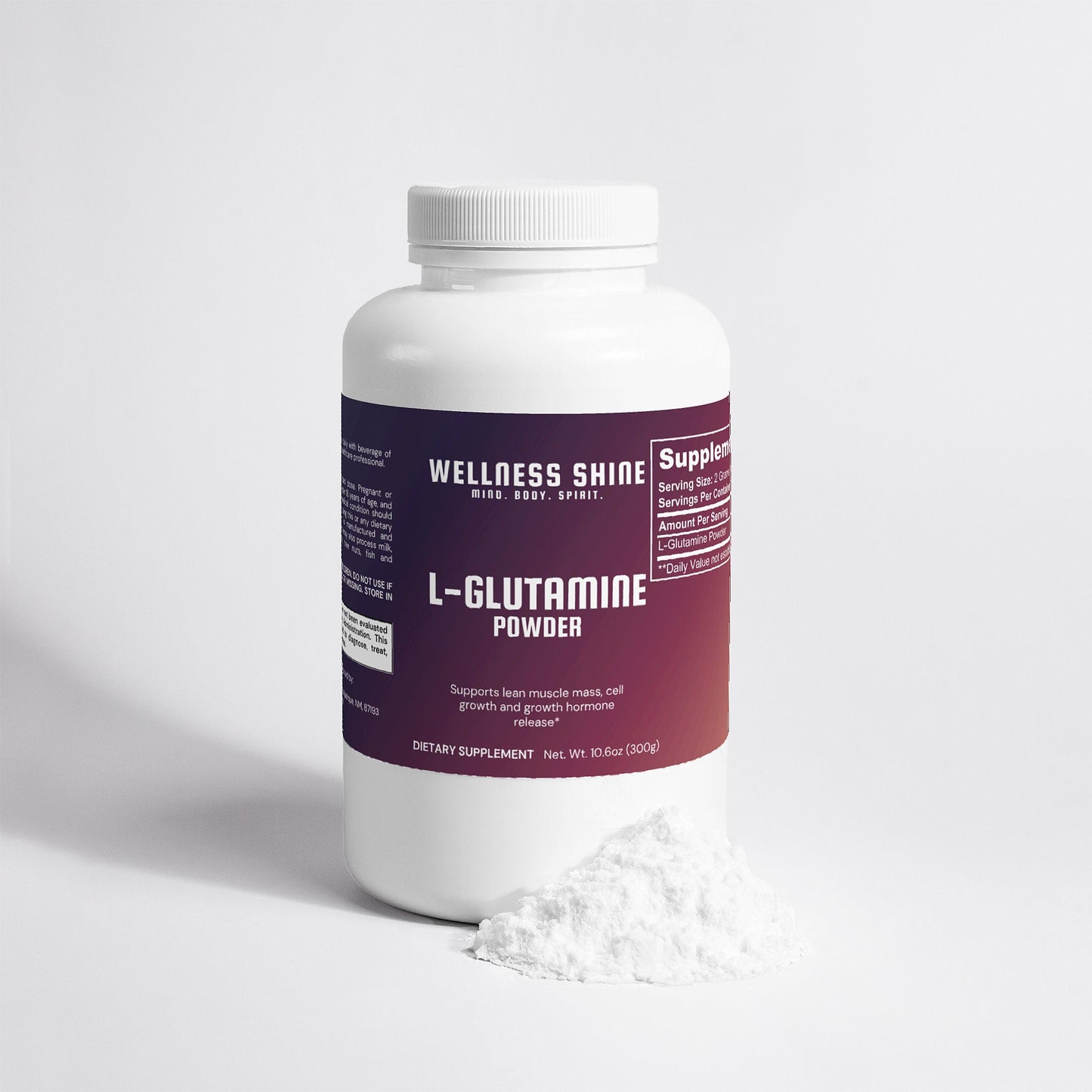 L - Glutamine Powder – 300g (150 Servings) by Wellness Shine - Wellness Shine