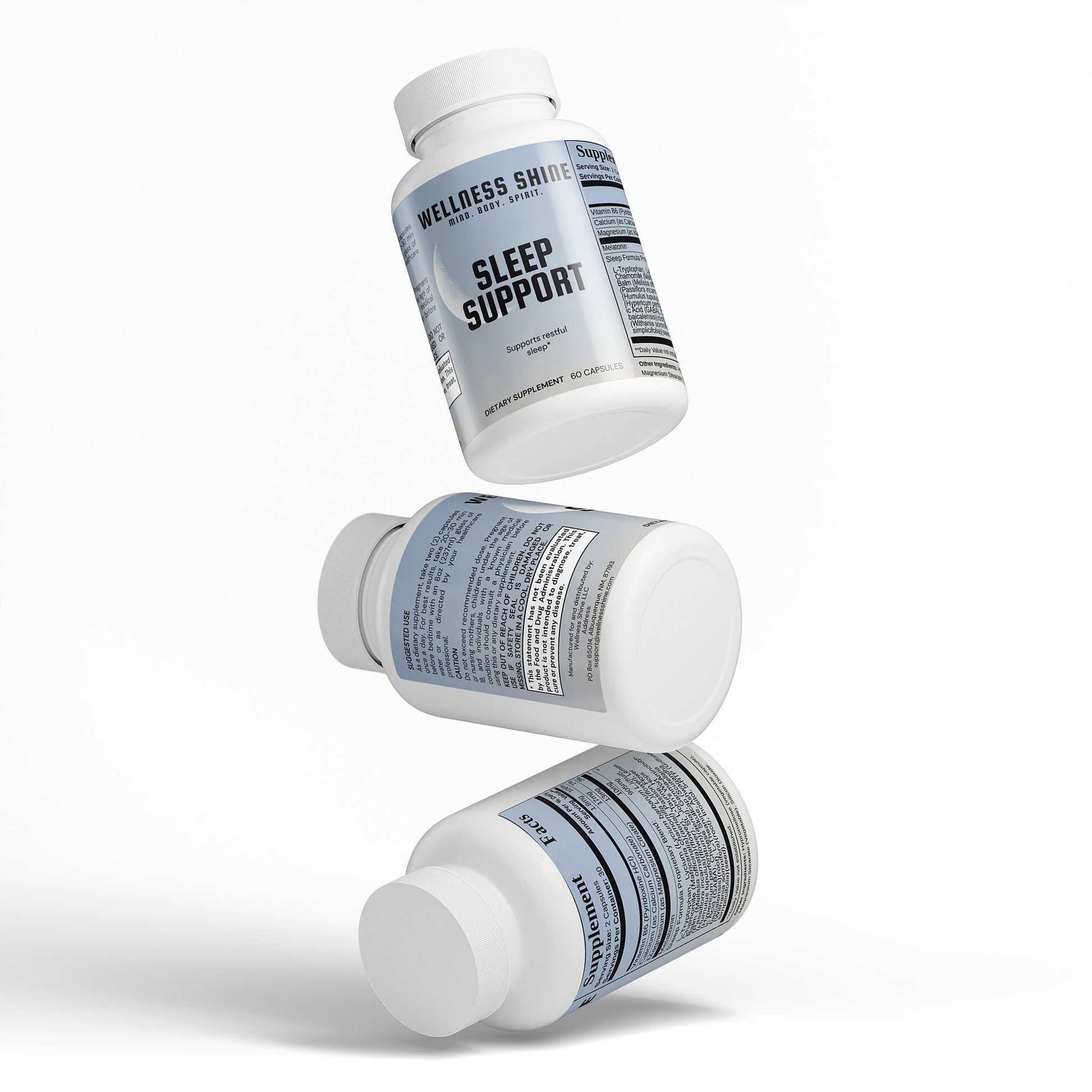 Sleep Support - Natural Sleep Aid with Melatonin, L - Theanine & Valerian Root (60) Capsules by Wellness Shine - Wellness Shine