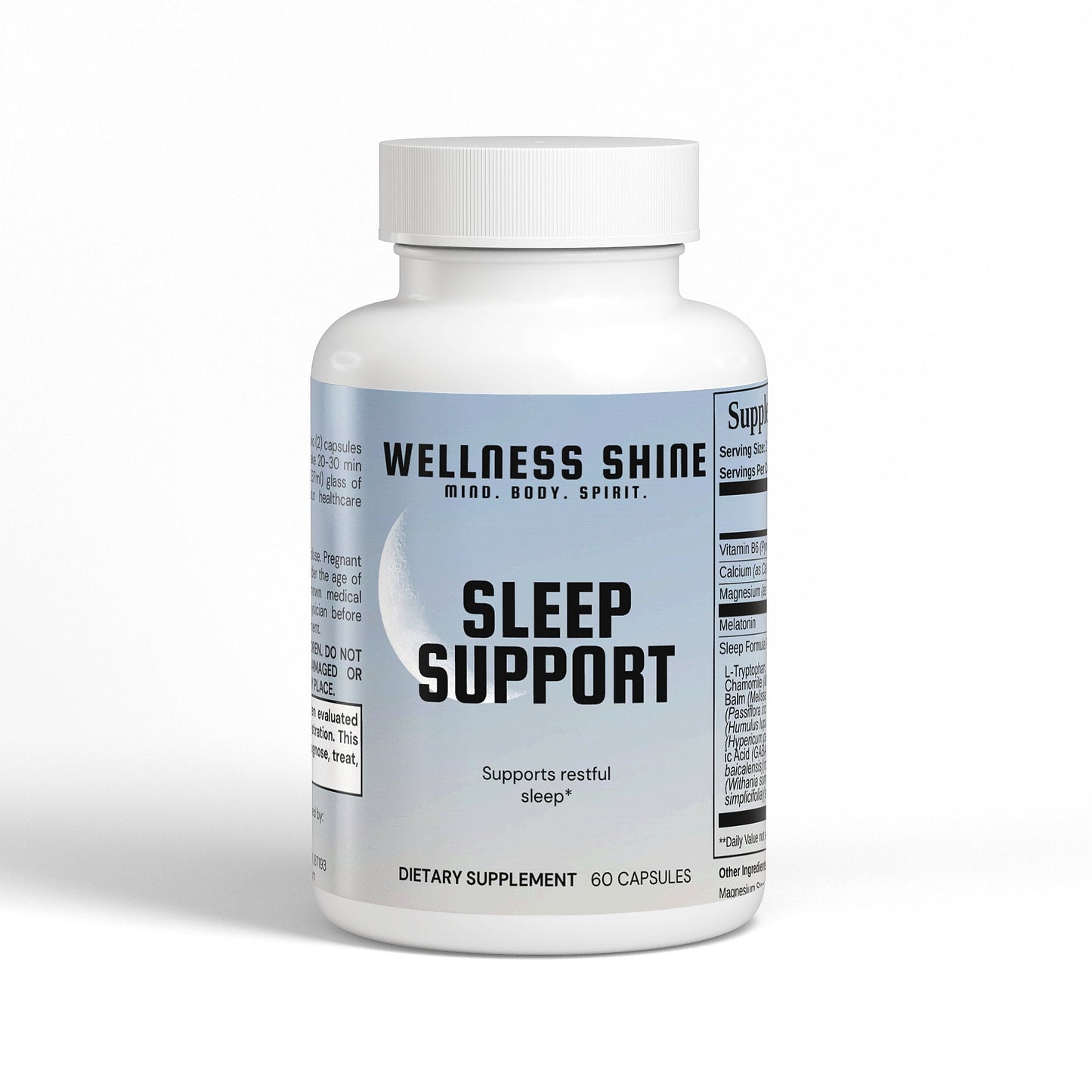 Sleep Support - Natural Sleep Aid with Melatonin, L - Theanine & Valerian Root (60) Capsules by Wellness Shine - Wellness Shine