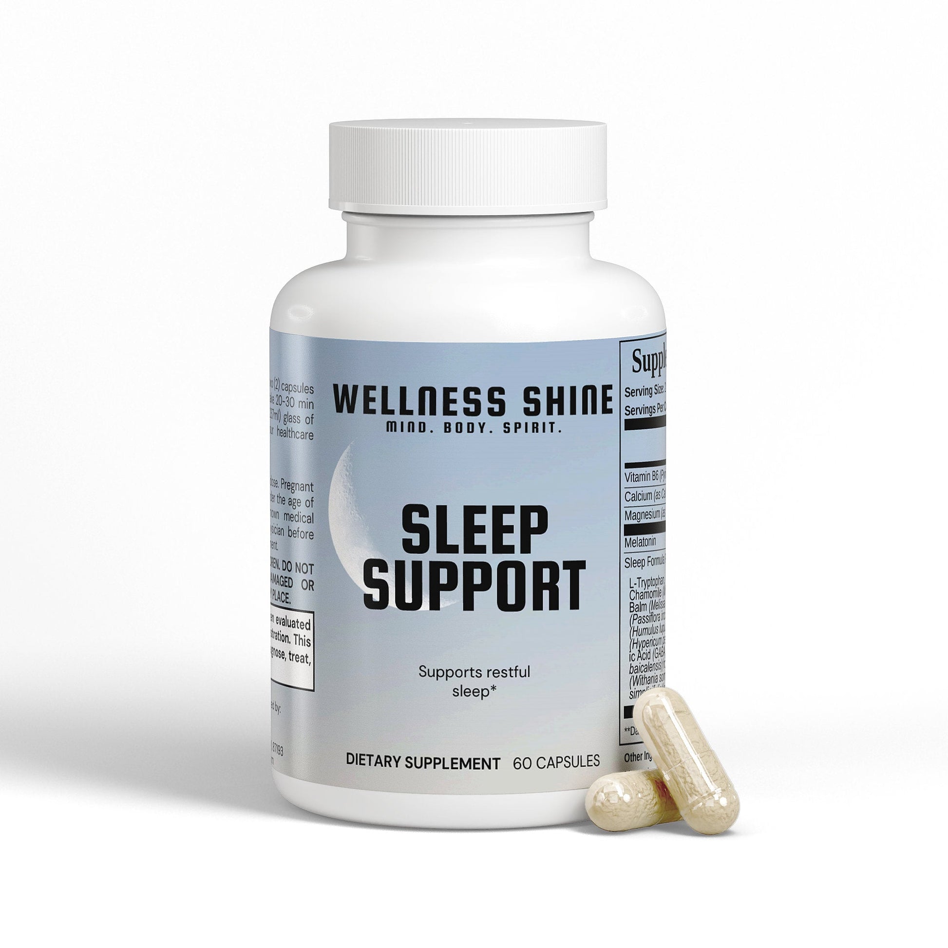Sleep Support - Natural Sleep Aid with Melatonin, L - Theanine & Valerian Root (60) Capsules by Wellness Shine - Wellness Shine