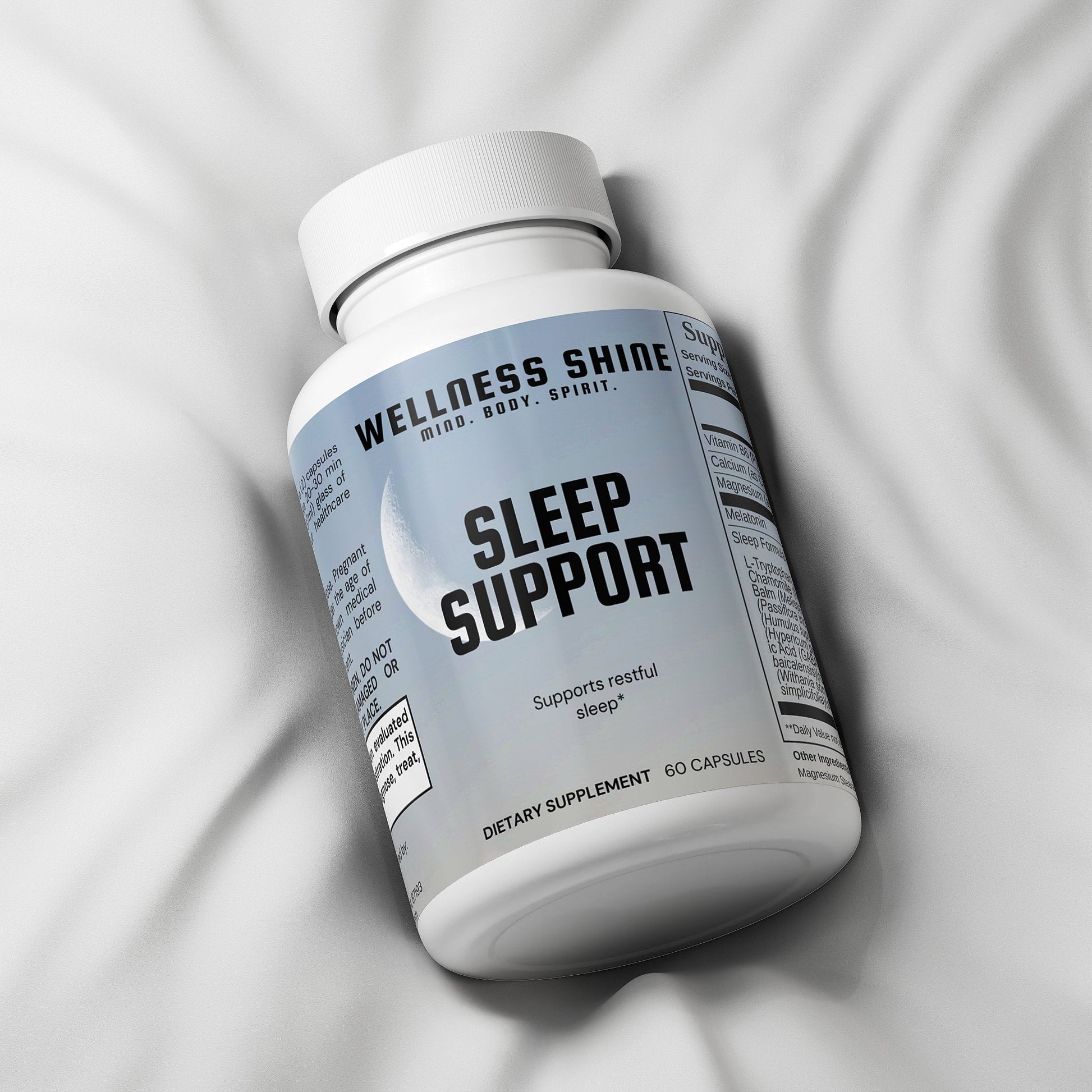 Sleep Support - Natural Sleep Aid with Melatonin, L - Theanine & Valerian Root (60) Capsules by Wellness Shine - Wellness Shine