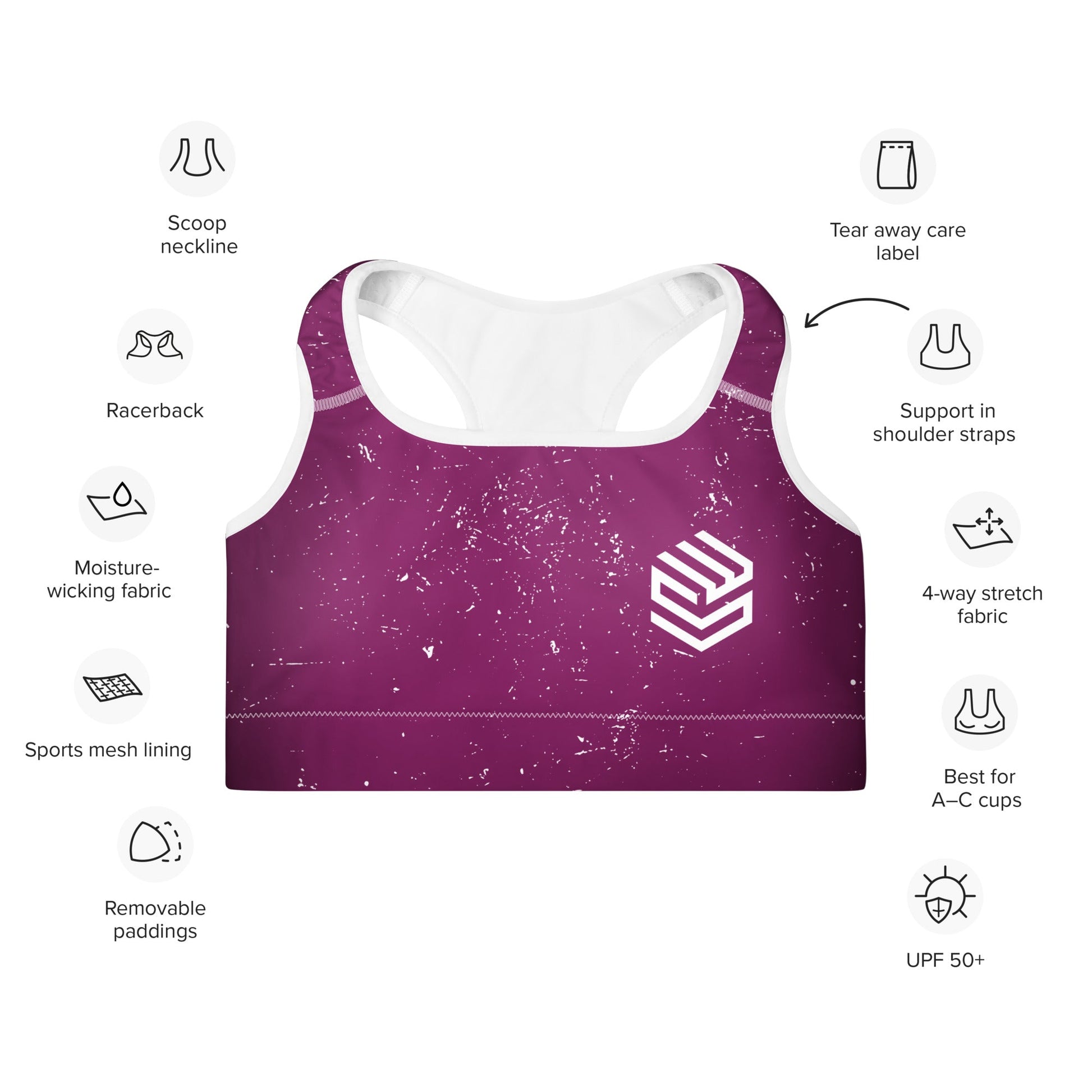 Wellness Shine Fitness Padded Sports Bra, Fuchsia/White Splatter - Wellness Shine