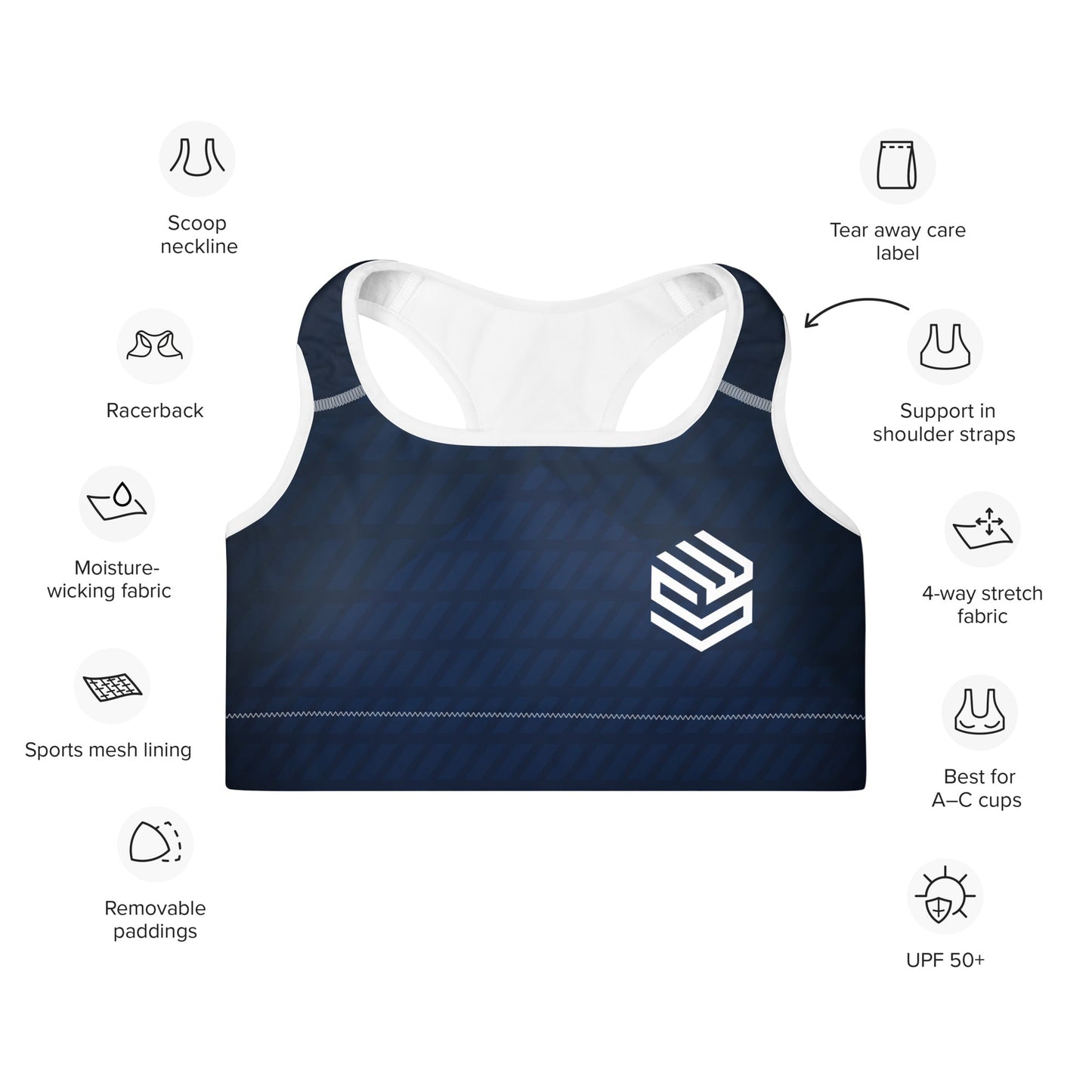 Wellness Shine Fitness Padded Sports Bra, Navy Blue - Wellness Shine