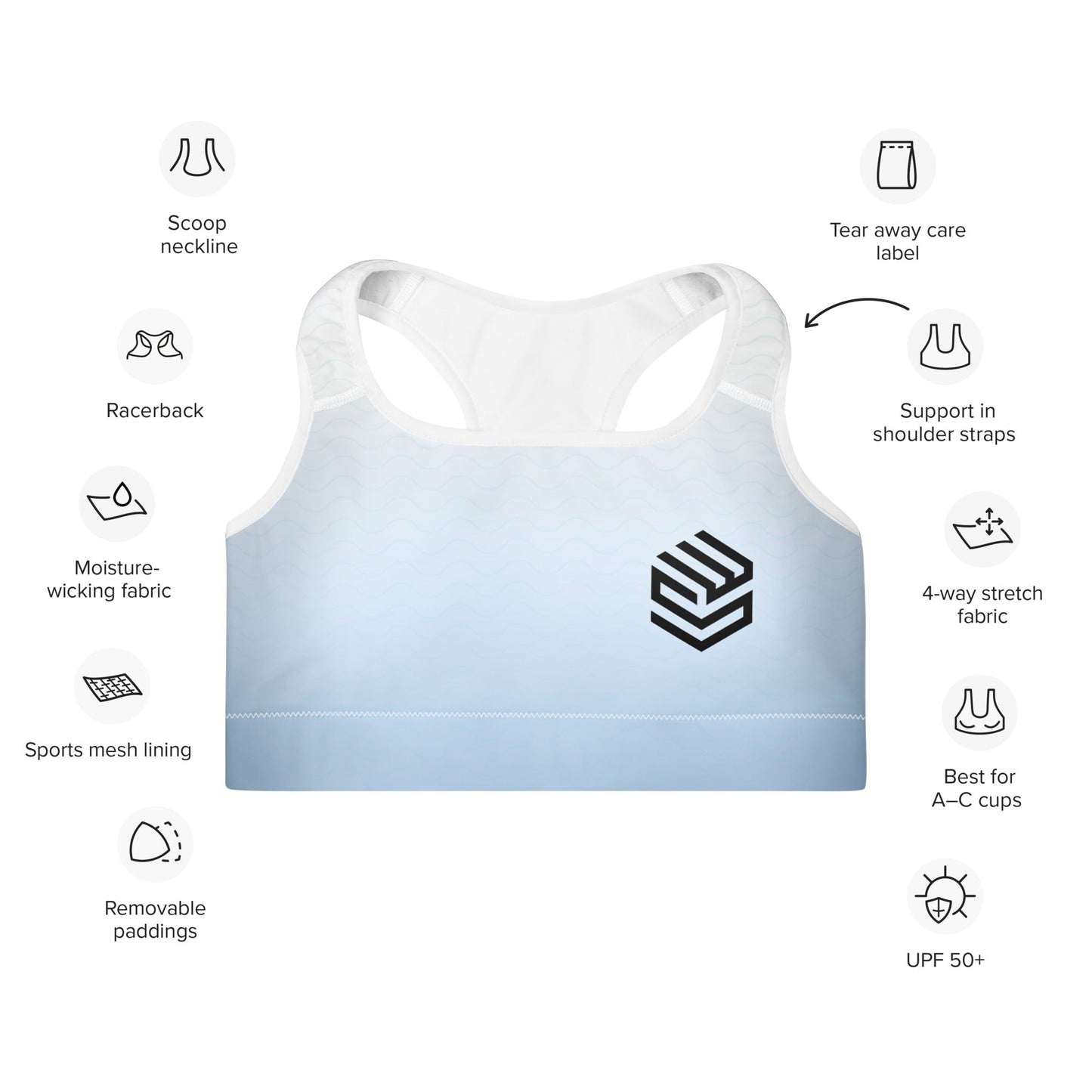 Wellness Shine Fitness Padded Sports Bra, White/Baby Blue - Wellness Shine