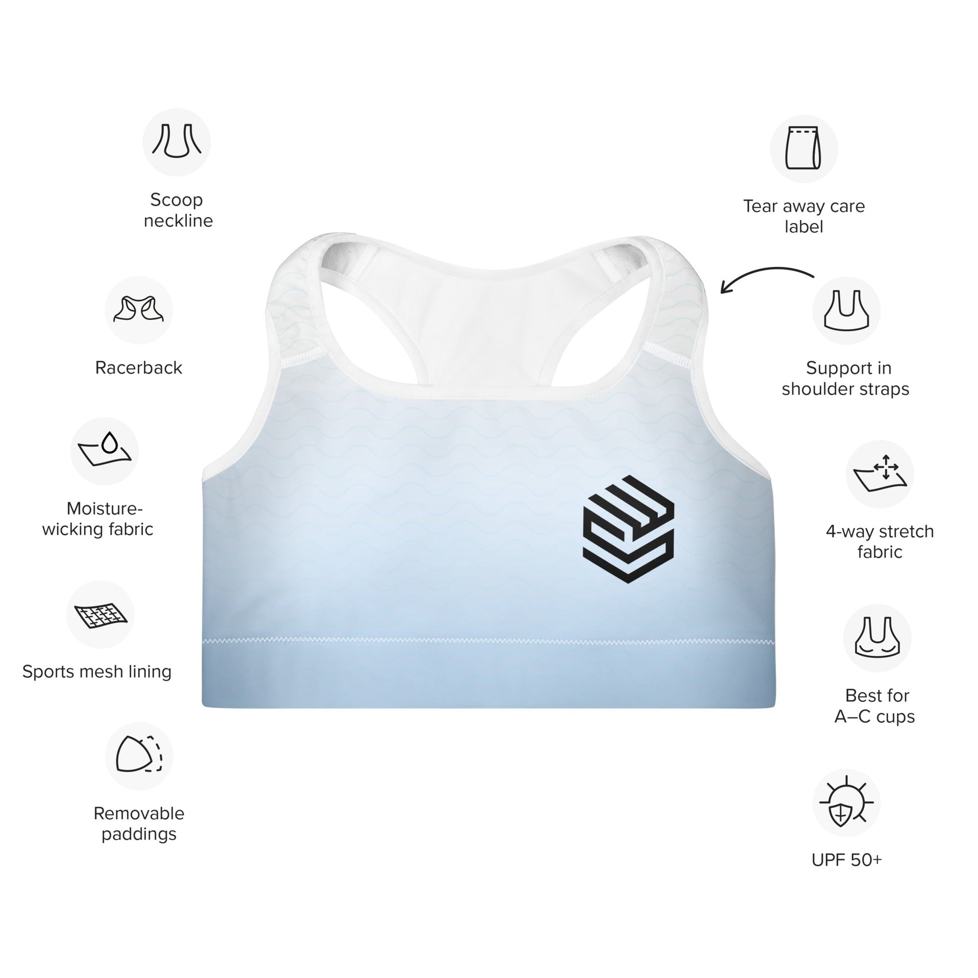 Wellness Shine Fitness Padded Sports Bra, White/Baby Blue - Wellness Shine