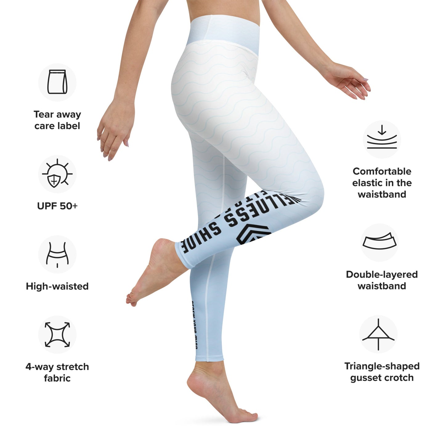 Yoga Leggings, White and Baby Blue Pattern - Wellness Shine Fitness - Wellness Shine