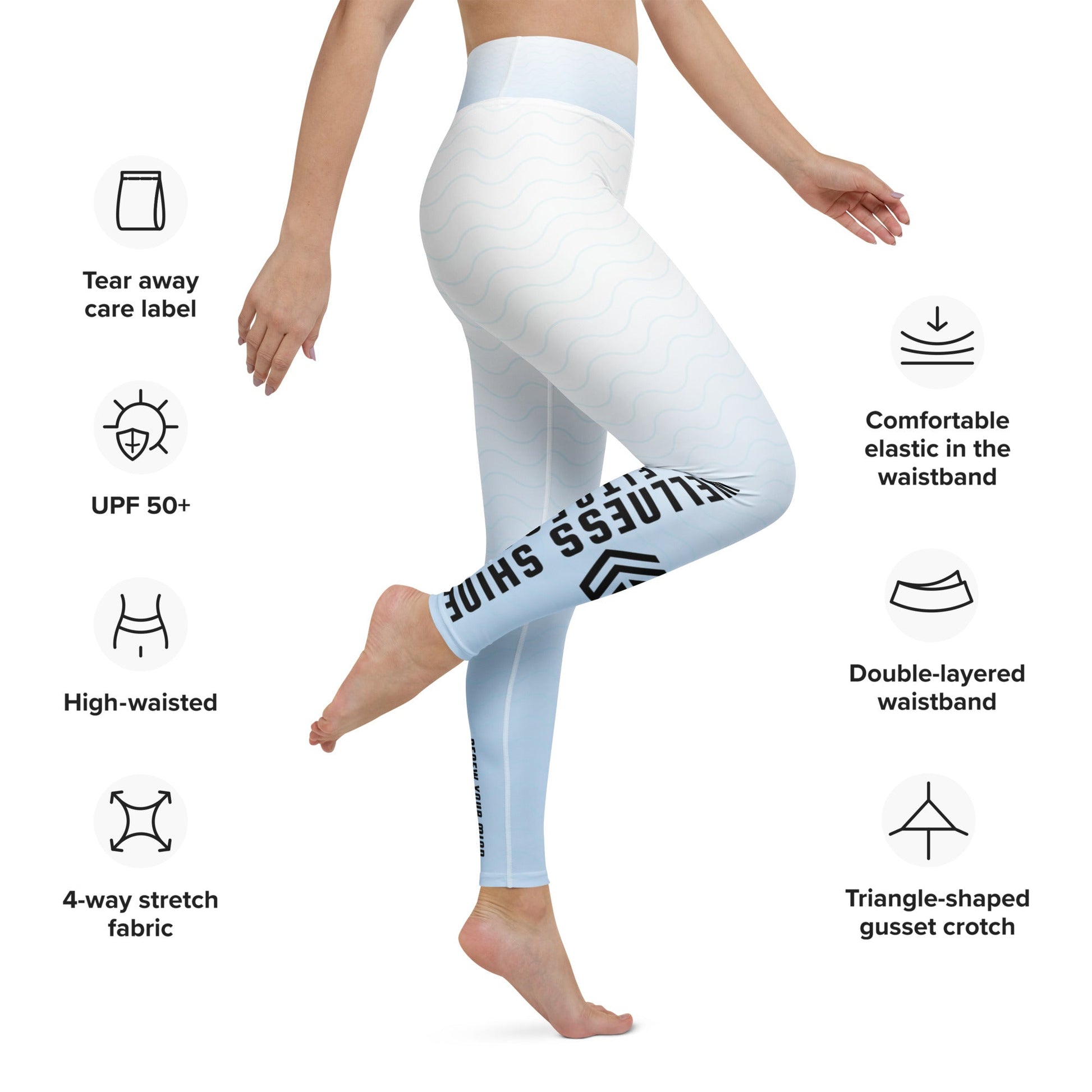 Yoga Leggings, White and Baby Blue Pattern - Wellness Shine Fitness - Wellness Shine