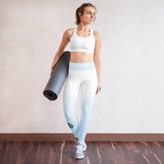 Yoga Leggings, White and Baby Blue Pattern - Wellness Shine Fitness - Wellness Shine
